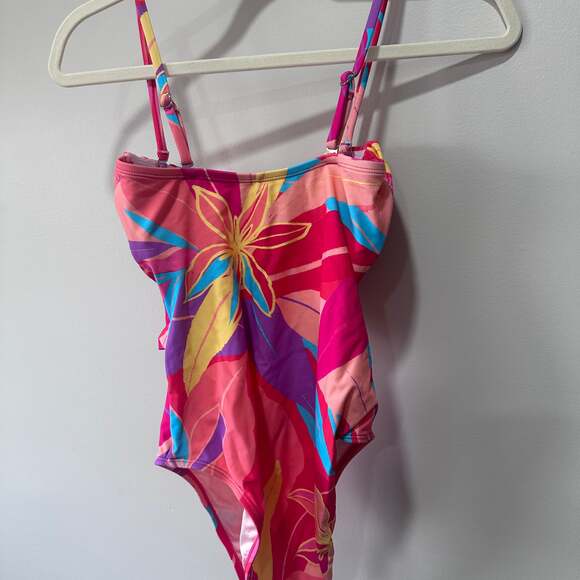 Abstract Floral Sweetheart Neckline One Piece Swimsuit, Sz S - Picture 7 of 7